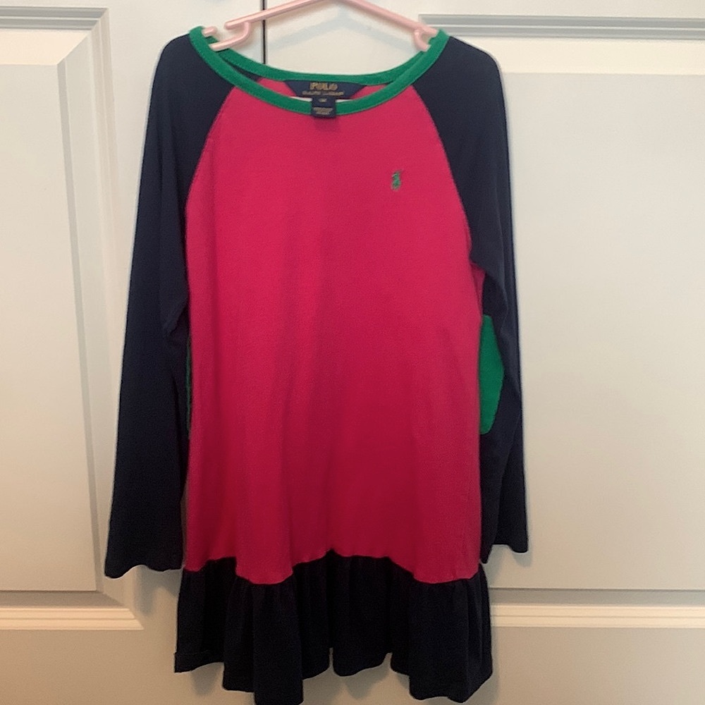 Like New Ralph Lauren knee length/midi dress hot pink and navy blue